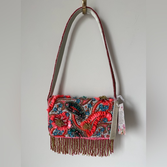 Handbags - Viral beaded paisley colorful orange fringe Shoulder Bag